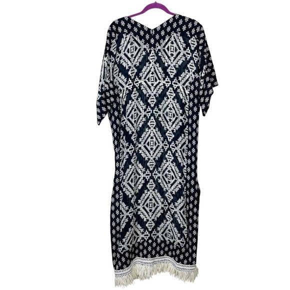 NEW Tory Burch Beatrice Dress Tapestry Geo  Cover Up Caftan Dress Fringe Size 4 - Picture 8 of 16